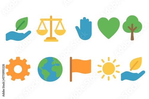 Environmental, eco flat icon set. Sustainability, nature conservation icons flat collection.