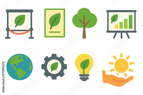 Eco, environment flat icon set. Sustainable energy, nature conservation icons collection