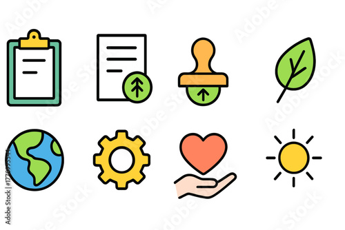 Environmental, eco-friendly flat icon set. Nature, sustainability icons collection