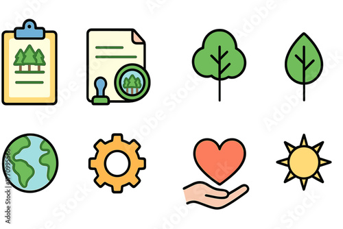 Nature conservation flat icon set. Environment, eco-friendly, sustainability icons collection