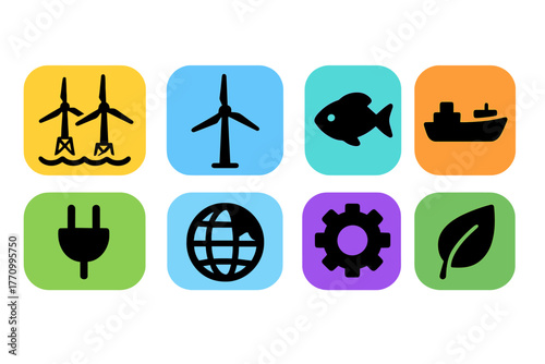 Renewable energy, environment solid icon set. Eco-friendly, sustainable power icons.