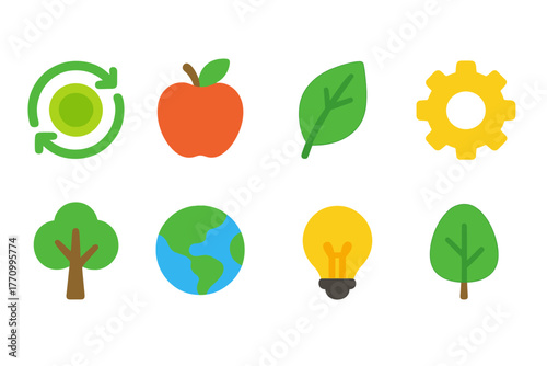 Sustainability, ecology flat icon set. Environmental, green energy flat icon collection