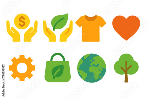 Eco-friendly flat icon set. Sustainability, recycling, nature icons collection
