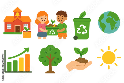 Environment and recycling icon set. Eco-friendly, sustainability flat icons collection
