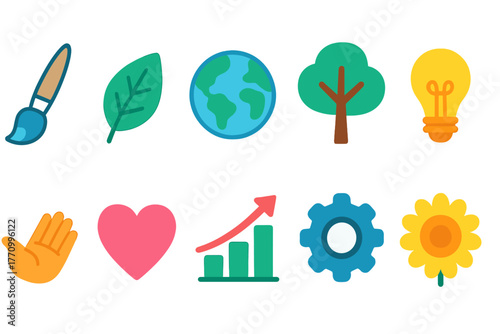 Ecology, nature flat icon set. Environment, sustainable living, eco elements collection.