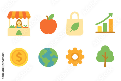 Sustainability and eco-friendly flat icon set. Green and earth-friendly icons collection