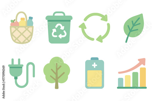 Eco-friendly, sustainability flat icon set. Go green with eco lifestyle icons collection