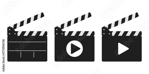 Clapper board vector icon set. Open movie clapper vector
