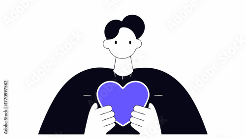 A character holding a glowing heartshaped device depicted in a soft gradient surrounded by keywords like hope trust care and belonging representing the emotional core of online