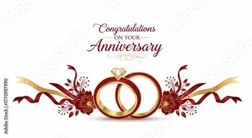 Celebrate a stunning anniversary with elegant rings and floral details, perfect for cards, invitations, and heartfelt messages of love and commitment
