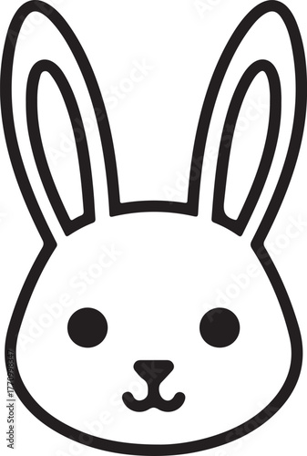 Bunny Rabbit Face Vector Illustration in Black and White