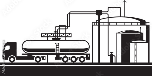 Loading oil tanker truck at petroleum terminal – vector illustration