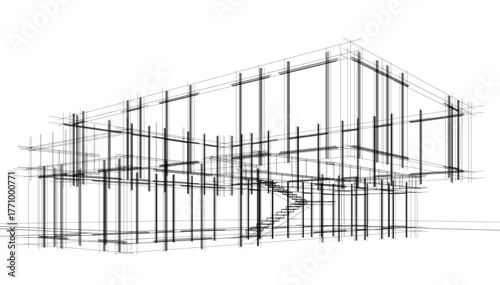 Linear view of house architectural concept vector illustration