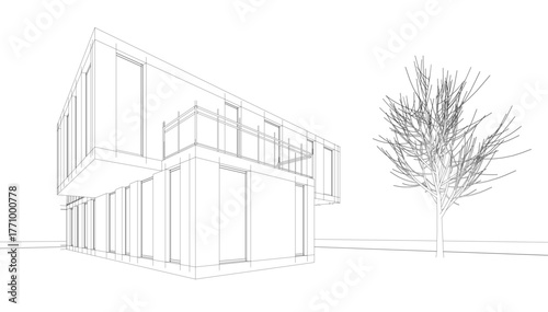 Linear view of house architectural concept vector illustration