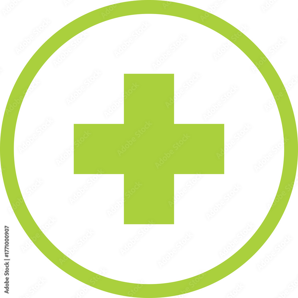 Fototapeta premium A Bright Green Plus Symbol Inside A Circle On A Transparent Background Representing Health Care Or Medical Assistance