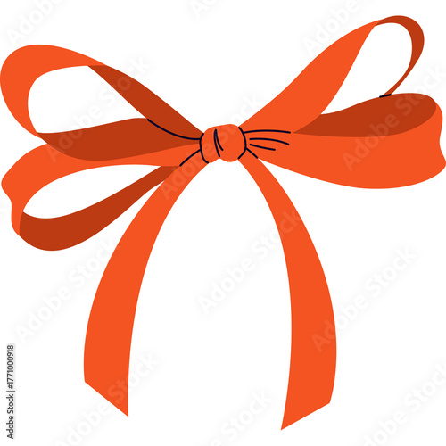 A Bright Orange Bow With A Knot And Dangling Ribbons Isolated On A White Background
