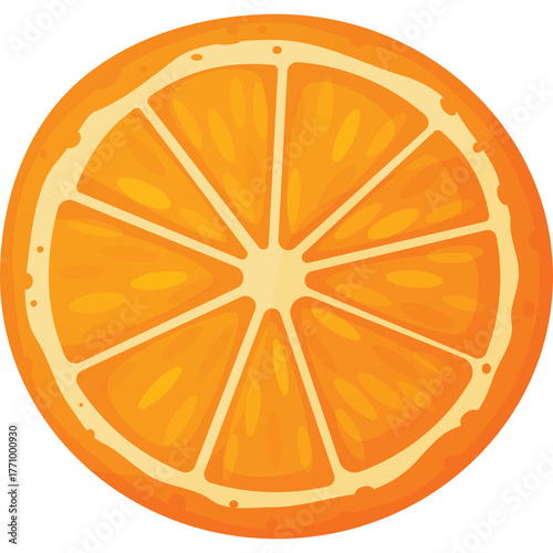A Bright Orange Citrus Fruit Slice With White Rind and Yellow Pulp Sections on a Transparent Background