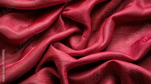 Scarlet Silk: An exquisite close-up of flowing scarlet silk, showcasing its delicate texture and the rich, vibrant color.
