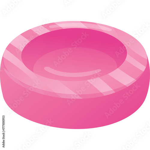 A Bright Pink Round Candy With Diagonal Stripes In A Soft Light And Transparent Background