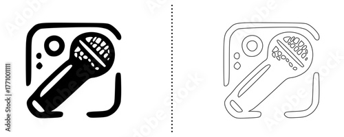 Microphone icon set audio mic symbol in solid and outline style for podcast, music recording, singing, broadcasting, sound, karaoke, and voice communication vector illustration