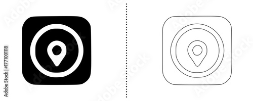 Location pin icon set GPS map marker symbol in solid and outline style for navigation, direction, travel, destination, route, geolocation, and positioning technology vector illustration