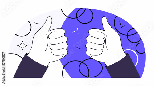 A closeup of hands raised in agreement and disagreement set against a backdrop of dynamic intertwining lines and circles that reflect the pulse of a lively debate.