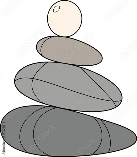 Stacked smooth stones in balanced zen meditation arrangement on white rock pebble