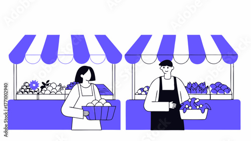 A farmers market scene depicting local farmers selling fresh produce highlighting the importance of supporting local agriculture and sustainable food systems.