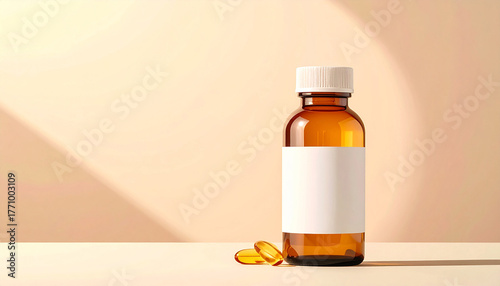 Fish Oil Bottle and Neutral Background