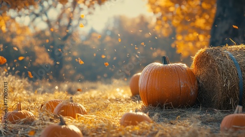 Autumn Harvest: Pumpkins in a Golden Field