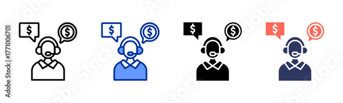 Customer Support Finance icon sheet multiple style collection