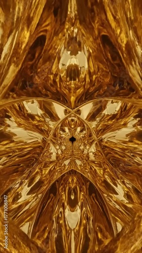 Intricate Golden Abstract Architecture With Symmetrical Patterns And Reflective Surfaces