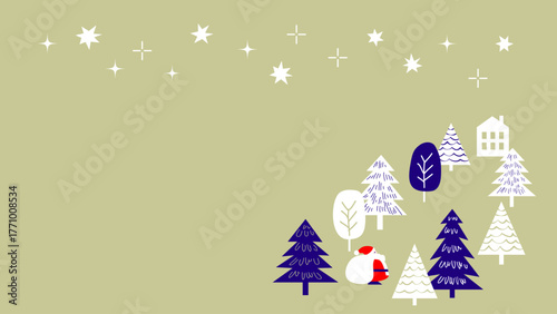 【手描き風・シンプル】星空と木々のクリスマスイラスト素材