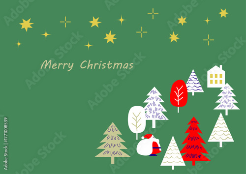 【手描き風・シンプル】星空と木々のクリスマスイラスト素材