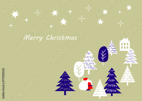 【手描き風・シンプル】星空と木々のクリスマスイラスト素材