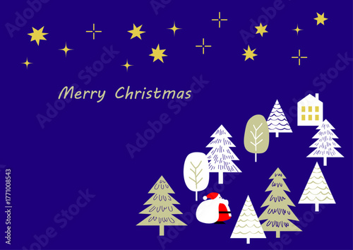 【手描き風・シンプル】星空と木々のクリスマスイラスト素材