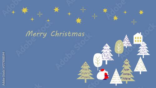 【手描き風・シンプル】星空と木々のクリスマスイラスト素材