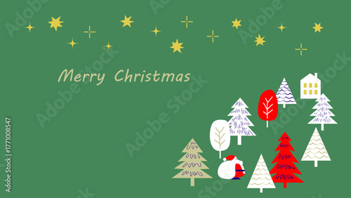 【手描き風・シンプル】星空と木々のクリスマスイラスト素材