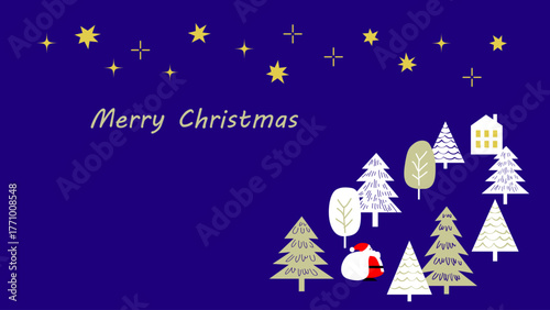 【手描き風・シンプル】星空と木々のクリスマスイラスト素材