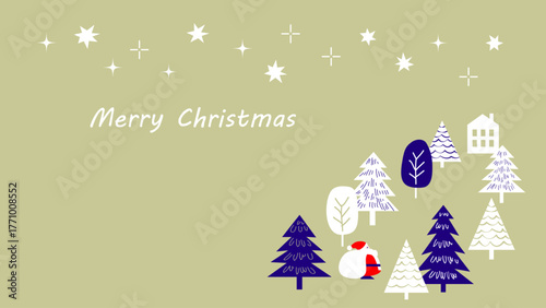 【手描き風・シンプル】星空と木々のクリスマスイラスト素材