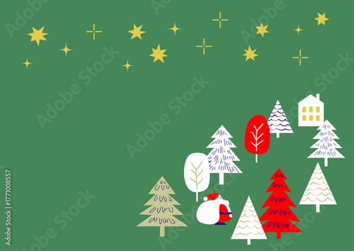 【手描き風・シンプル】星空と木々のクリスマスイラスト素材