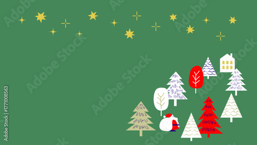 【手描き風・シンプル】星空と木々のクリスマスイラスト素材