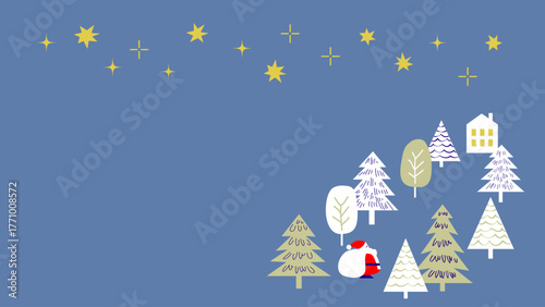 【手描き風・シンプル】星空と木々のクリスマスイラスト素材