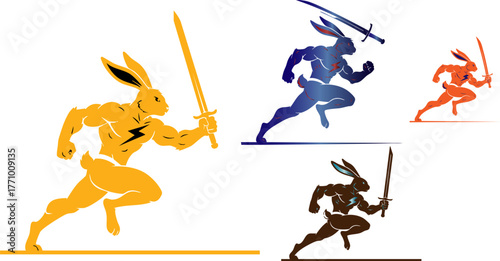 Energetic rabbit warrior wielding sword charges forward with determination and speed