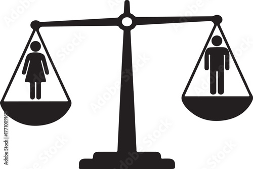 Black silhouette of a balance scale weighing male and female figures justice equality