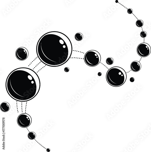 Abstract black spheres connected by dotted lines in a swirling pattern Keywords: abstract, spheres