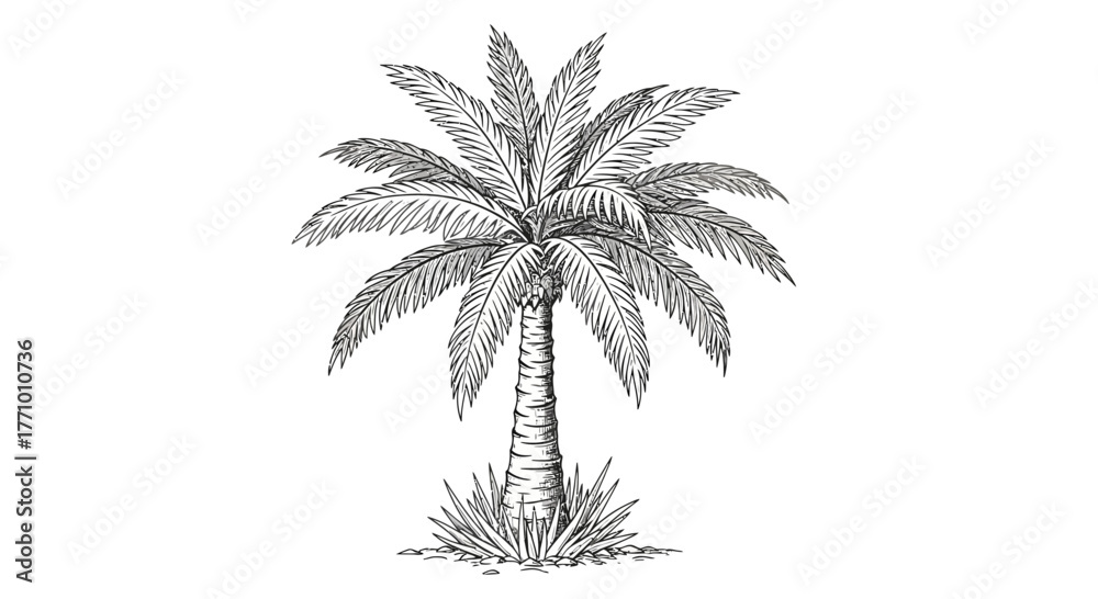 Obraz premium Elegant monochrome sketch showcasing a solitary palm tree in detailed view