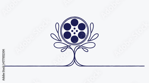 Elegant Film Reel Logo Design with Decorative Flourishes for Creative Projects