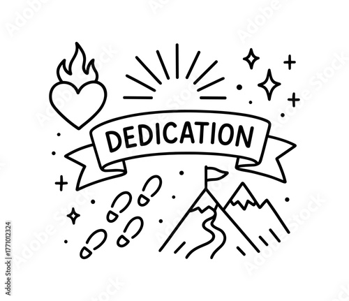 Dedication symbolized by mountains and achievements in minimalist design