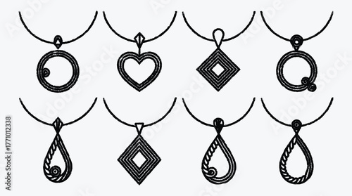 Elegant Necklace Pendant Designs in Various Shapes on White Background